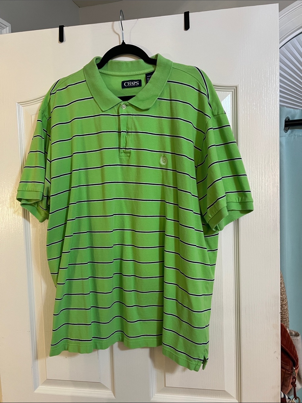 Chaps Men's Bright Green Striped Polo